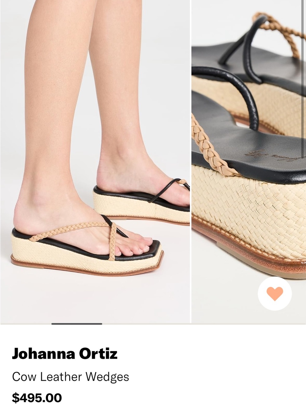 Johanna Ortiz Black and Natural Braided Wedge Sandals